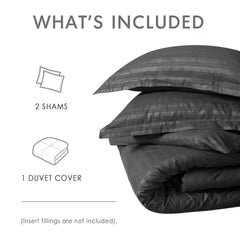 Premium Hotel Quality Satin Stripe Duvet Cover Set Double with Pillowcases | Reversible Soft Quilt Bedding | Easy Care Breathable Luxury Quilt Cover