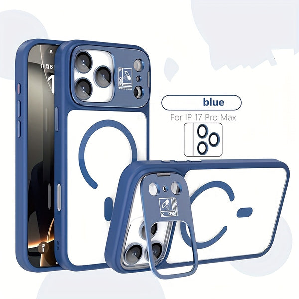 Phone Case: Magnetic Foldable Invisible Bracket Phone Case with Lens Protection Film for iPhone 17 16 15 14 13 12 11 Pro Max 17Air Wireless Charging Cover Fall Resistant Protective Case