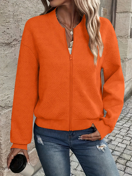 Solid Color Casual Zip-Up Cardigan Jacket