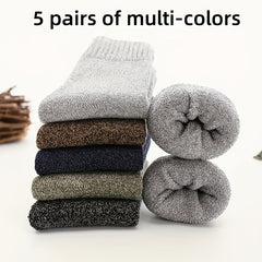 Men's Thick Warm Socks, 5 Pairs, Daily Solid Color Knee-High Winter Men’s Socks, Thermal Insulated Cold Weather Boot Socks, Classic Soft Material Hand-Wash Only for Shoes and Fashion