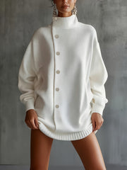 Women's Long White Button- Fashion Fabric Pullover with Lapel, Long Sleeves, Simple Design, Suitable for Spring and Autumn Daily Commute and Festive Occasions