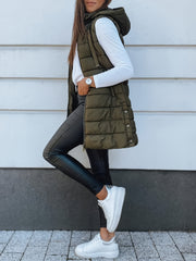 Women's Elegant Hooded Puffer Vest Coat - Thermal Insulated Sleeveless Winter Jacket with Full-Zip Closure, Machine Washable Outerwear in Brown/Black/White/Blue/Red/Navy/Gray, Cozy Cold-Weather Coat for Everyday & Formal Outfits, Layering Piece for Women