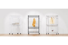 M MZG Heavy Duty Easy to Assemble - Multi-functional Removable Clothes Rack - with Three Shelves, Side Hooks And Locking Casters - Sturdy And Durable - Suitable for Bedroom, Living Room And Wardrobe Black