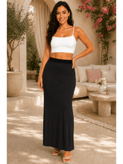 Women'S Full Length Maxi Skirt – High Waist Stretch Long Skirt | Soft Lightweight Casual Skirt | Modest Everyday Wear | Elastic Waist Maxi Skirt for Women