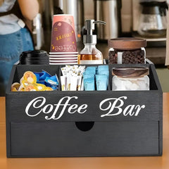 Coffee Station Counter Organizer - Coffee Basket Holder | Coffee and Tea Condiment Storage Organizer for Coffee Bar, Dessert Shop