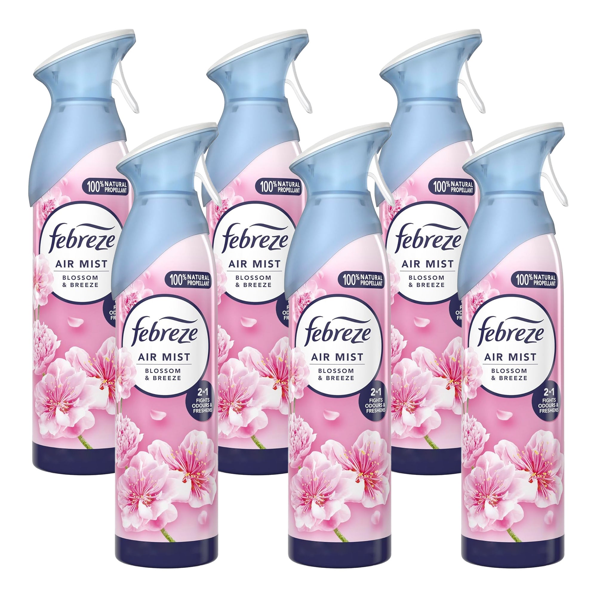 6x Air Freshener Spray Blossom & Breeze 185ml for Room & Bathroom Air Mist, Light Floral Freshness for Home