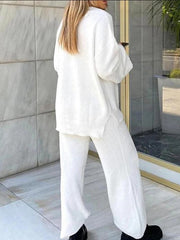 Women'S Winter Cozy Solid Color V-Neck 2pcs Casual Set - Soft Warm Outfits for Home Relaxation, Weekend Streaming & Cozy Friend Gatherings, Lounge Set, Casual Wear, Relaxed Fit, Vneck Design, Breathable Material, Comfortable Fabric, Twopiece Outfit, Women