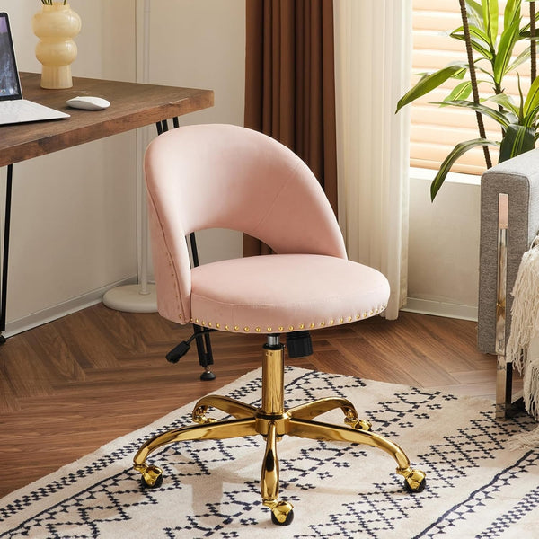 Office Chair Velvet Fabric Swivel Computer Desk Chair Comfy Armless Vanity Task Chair With Adjustable Height, Ergonomic Chair for Home Bedroom (Delicate Lilac)