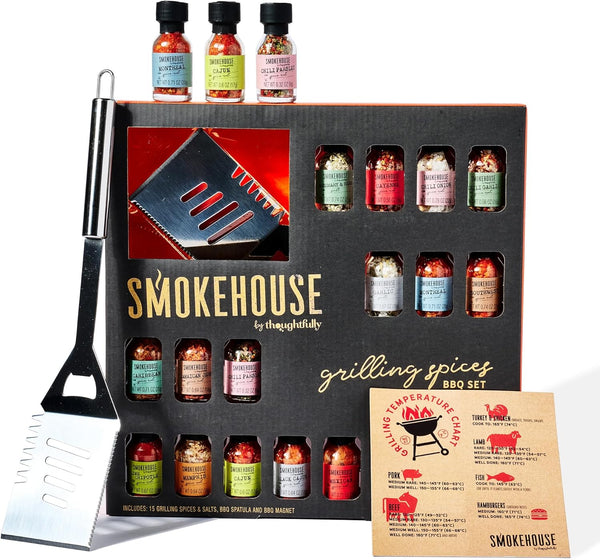 Smokehouse by Thoughtfully, Gourmet Ultimate Grilling Spice Set, Grill Seasonings and Rubs Gift Set, Flavors Include Chili Garlic, Italian Seasoning, Cayenne Spice Rub and More, Pack of 20