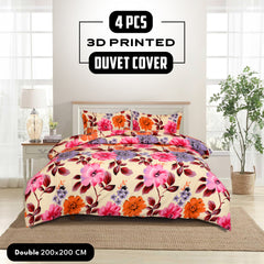 4pcs Printed Duvet Cover Set, Soft Comfortable Multi-design Printed Bedding Set, For Bedroom, Guest Room (1 Fitted sheet + 2 Pillowcases + Without Core) Trendy Design, Soft Fabric, Brushed Material, Lightweight