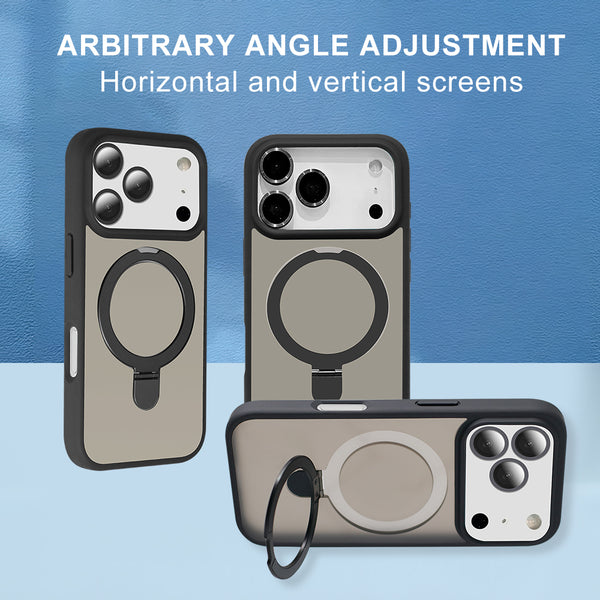TECH SENSE Magnetic Case for iPhone with Stand, Compatible with MagSafe, Foldable Stand, Full Camera Lens Protection, Scratch-Resistant Translucent Matte Shockproof Phone Cover