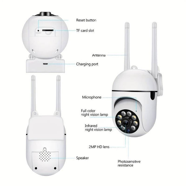2pcs Smart Home Surveillance, Full Color Night Vision Wireless 2K Indoor/ Outdoor Camera, Intelligent Alarm, Two-Way Audio, Pan/ Tilt 2.4G Wi-Fi Security Camera with Motion Tracking, Suitable for Family and Pets