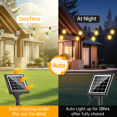 Dimmable Solar Outdoor String Lights - 100ft/60ft/50ft G40 Solar Powered Garden Lights, Remote 3 Timer 8 Modes Waterproof Outside Festoon Lights for Gardens Patios Fences Pergolas