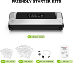 Bonsenkitchen Vacuum Sealer with 40 Vacuum Bags, Fast-Compact Vacuum Sealer Machine for Sous Vide Cooking and Food Stay Fresh up to 6X Longer (Silver)