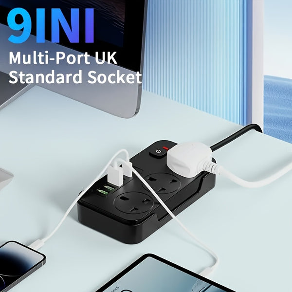 2025 New 9-in-1 Multifunctional Power Strip with Multi-Hole Charger, 1 Power Strip (3AC+3USB-A+3TYPE-C), One Main Switch, Equipped with a 1.9 Meter Long Extension Cord, Designed for Home and Office Use