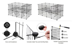 2-Floor Metal Pet Playpen, 36 Grid Panels, Customisable Cage Enclosure for Small Animals, Guinea Pigs Hamster Runs, Rabbit Hutches, Includes Mallet, Indoor, 143 x 73 x 71 cm, White/Black