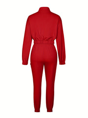 Cross-Border Women'S Two-Piece Set Zipper Long-Sleeved Top Pants Stitching Zipper Design Casual Suit