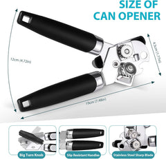 Tin Opener, Lychico 3-In-1Can Opener Handheld Heavy Duty Stainless Steel Can Openers with Multifunctional Bottle Opener, Black