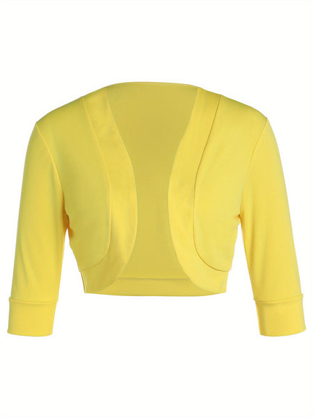 Female Cardigan Coat, Solid Color Long Sleeve Short Jacket Crop Tops for Spring Fall, Yellow/Purple/White/Black/Red