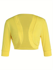 Female Cardigan Coat, Solid Color Long Sleeve Short Jacket Crop Tops for Spring Fall, Yellow/Purple/White/Black/Red