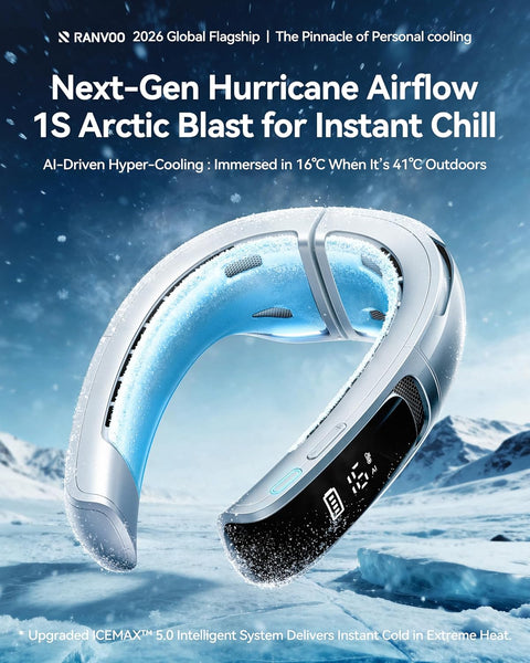 RANVOO AICE LITE MAX 2026 Real AC Cold Blast [No.1 Coolest & Most Durable] AI Neck Air Conditioner, Best Immersive Neck Cooler, 6000 Mah Rechargeable Neck Fan Blow Cold Air Gift for Mom Frosted Silver