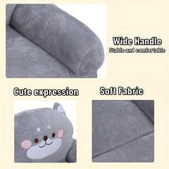 Cozy Kid Folding Sofa, Plush, Washable Lounge Chair for Playroom & Nursery, Gray Dog Style Foldable Wide Handle Soft Breathable Toddler Chair for Reading Relaxing Sleeping(2 Layers)