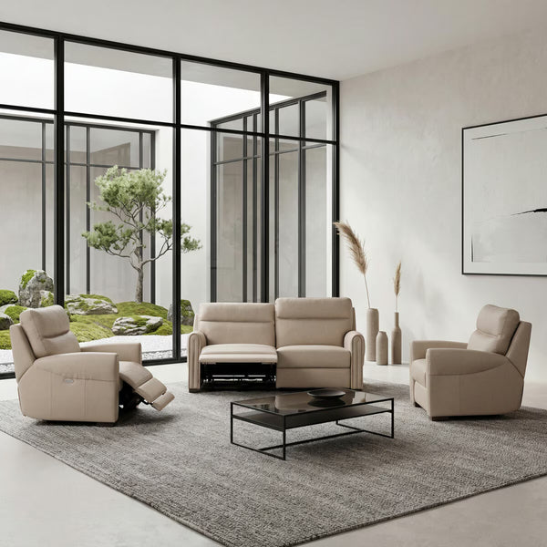 Nicoletti Atlanta Beige Leather Power Reclining 2 Seater Sofa