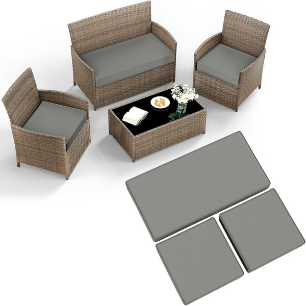 3pcs Rattan Outdoor Furniture Seat Cushion Pads, Outdoor Replacement Cushions for Rattan Set, Water-Resistant Outdoor Chair Cushions Garden Seat Cushion Pads