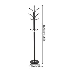 12-Hook Stylish Freestanding Coat Rack, Column-style Heavy Duty Metal Hat Stand with Solid Marble Base, 180cm Tall 4.7cm Thick Pole, Gold Black White Finish for Hallway, Office, Boutique Display