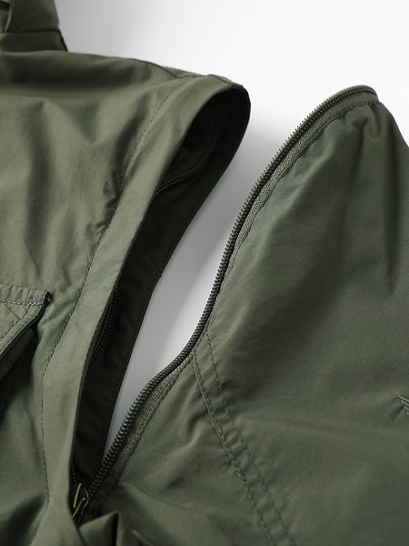 Detachable Windbreaker Hooded Jacket, Men's Casual Multi Pocket Cargo Jacket Vest for Outdoor Activities