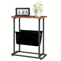 Narrow Side Table, Slim Bedside Table, Industrial Sofa Table with Magazine Organizer, Space Saver, Suitable for Living Room, Bedroom, Vintage Brown And Black
