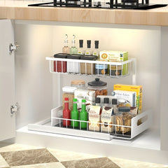Pull-Out Organizer Rack, Multi-Functional Double-Layer Sundries Storage Rack, Large Capacity Sliding Storage Rack, Suitable for Kitchen And Bathroom, Home Organize And Storage, Home Additions