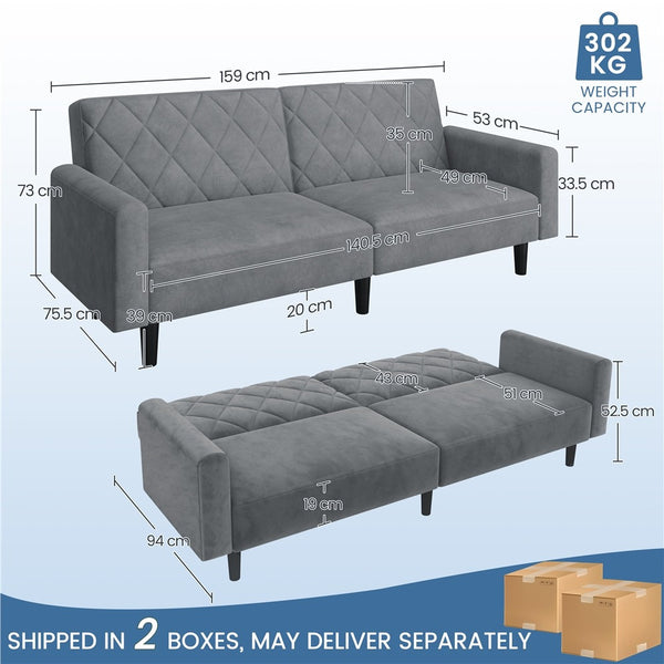 Costoffs 3-in-1 Velvet Convertible Futon Sofa Bed Upholstered Futon Couch with Diamond Tufted Design