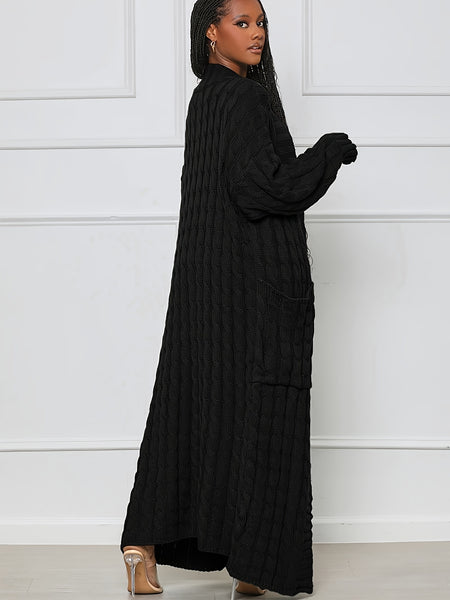 Women's Elegant Long Sweater Coat - Formal & Everyday Chic, Machine Washable Winter Outerwear with Side Pockets - Sophisticated Office to Party Outfits
