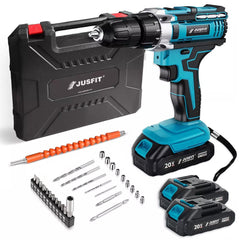 Cordless Combi Hammer Impact Drill Driver Electric Screwdriver & 2 Battery Electric Screwdriver Set 25+3 Clutch, Handheld Cordless Hammer Drill, 29 PCS Drill Bits, LED Light for Home and Garden DIY Project