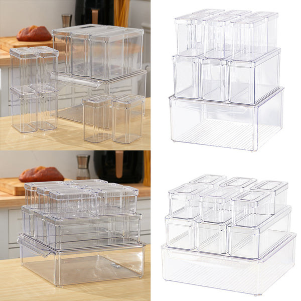 10pcs Transparent Sealed Moisture Proof Kitchen Refrigerator Storage Box Set, Household Stackable Fruit and Vegetable Preservation Box, Snack Storage Box, Saving Space