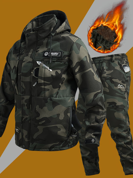 Men's -Lined Set: Jacket Outerwear, Casual, Warm, Windproof, Autumn/Winter Jacket, Composite Jacket Set for Tactical Outdoor Hiking