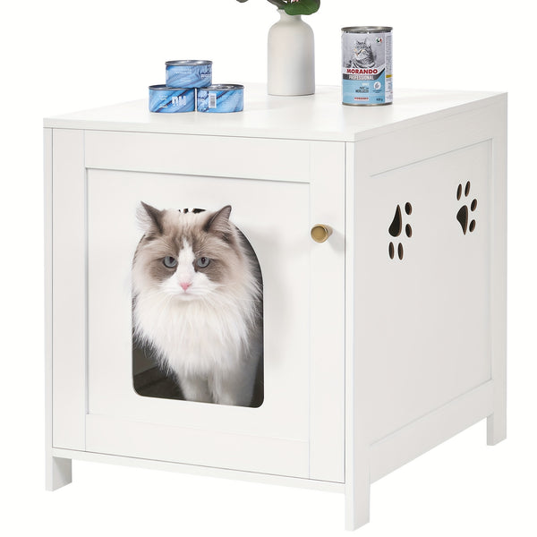 Cat Litter Box Enclosure, 54.86cm L Hidden Litter Box Furniture, Wooden Indoor Pet House With Front Arched Door, Side End Table, Nightstand For Living Room, Bedroom, White