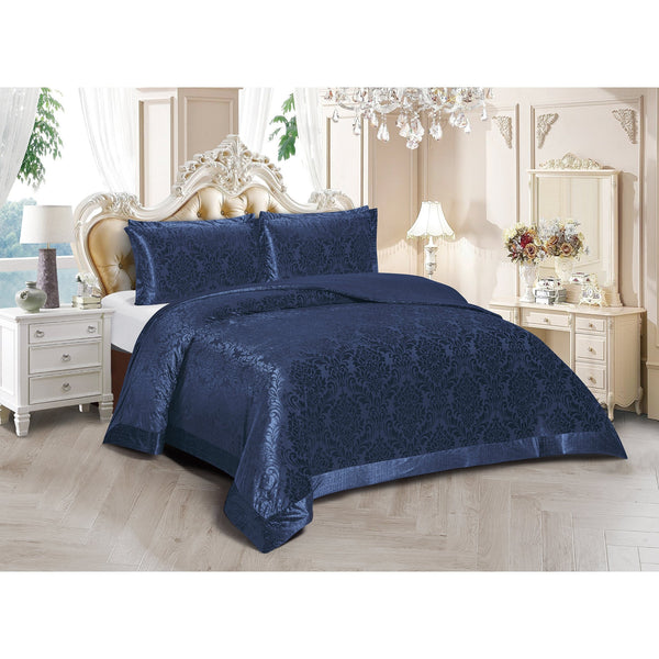 3 Piece Velvet Quilted Bedspread Set Jacquard Damask Bed Cover with Pillow Shams | Luxury Soft Polyester Bedspread for Double King Super King Beds | Modern Elegant Bedroom Bedding Set