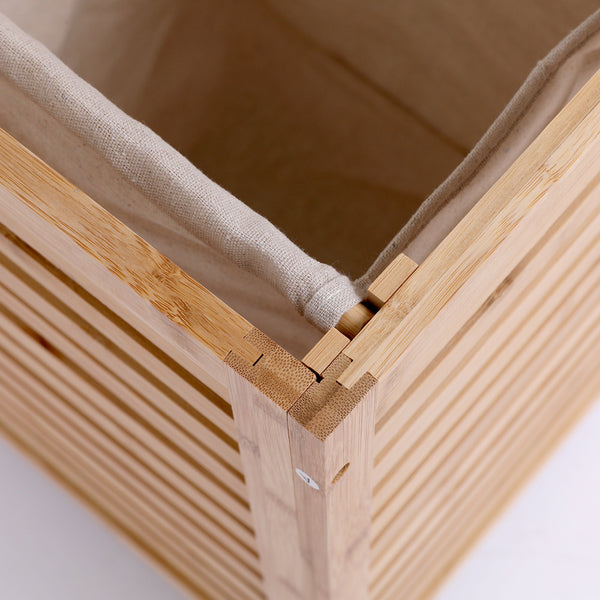 Laundry Basket with Lid, Bamboo Laundry Hamper with Removable Liner Bag, Clothes Hamper Laundry Bin for Bathroom, Bedroom, Dorm, Laundry Room, Freestanding Laundry Clothes Storage Bin, 45L