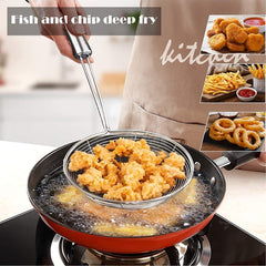 3pcs Kitchen Tools Stainless Steel Spider Strainer Set - for 15cm, 17cm, 19cm - Durable Metal Skimmers with Long Handles - Food-Safe Skimming Spoons for Frying, Pasta - with Hanging Loop