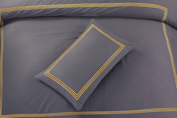 Embroided Baratta Stitch Duvet Cover Set with Matching Pillowcases - Ultra-soft Brushed Microfibre – Chic & Modern Design – Easy Care & Machine Washable