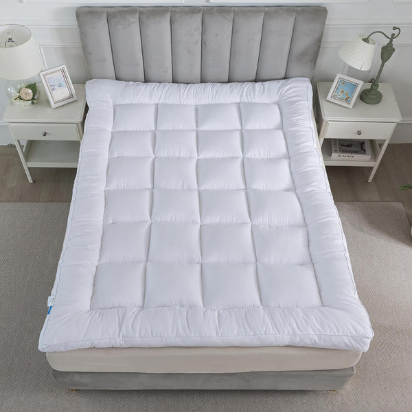 Hotel Quality Box Stitched Microfibre Mattress Topper 5Cm Super Soft Heavy Fill Orthopaedic anti Allergy Quilted Mattress Topper (Double,137Cm X190Cm)