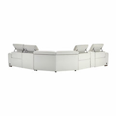 Aiden & Ivy Karson Cream Leather Power Reclining Sectional Sofa