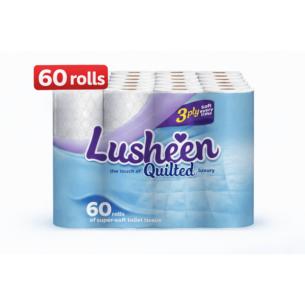 Lusheen White 3-Ply Toilet Paper – 60 Rolls Bulk Pack (150 Sheets/Roll) – Premium Quilted, Unscented & Ultra-Soft Bathroom Tissue
