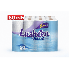 Lusheen White 3-Ply Toilet Paper – 60 Rolls Bulk Pack (150 Sheets/Roll) – Premium Quilted, Unscented & Ultra-Soft Bathroom Tissue