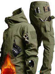Men'S Soft Shell Winter Two-Piece Set with Multi-Pocket Fleece Jacket And Pants