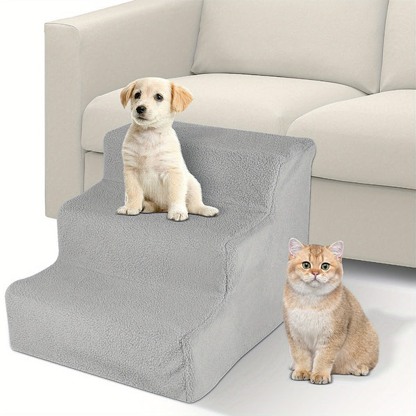 Dog Steps 3/4 Steps Pet Stair Step Pet Stairs Pet Ladder with Washable Non Slip Plush Cloth Cover for Dogs and Cats