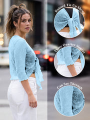 Love My Fashions Women’s Fish Net Knitted Tie Up Bolero Shrug Top Ladies 3/4 Sleeve One Size Fits All