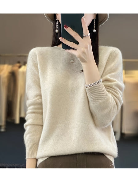 Women'S 100% Cashmere Crew Neck Long Sleeve Sweater: Soft, Fluffy & Warm Pullover for Fall And Winter